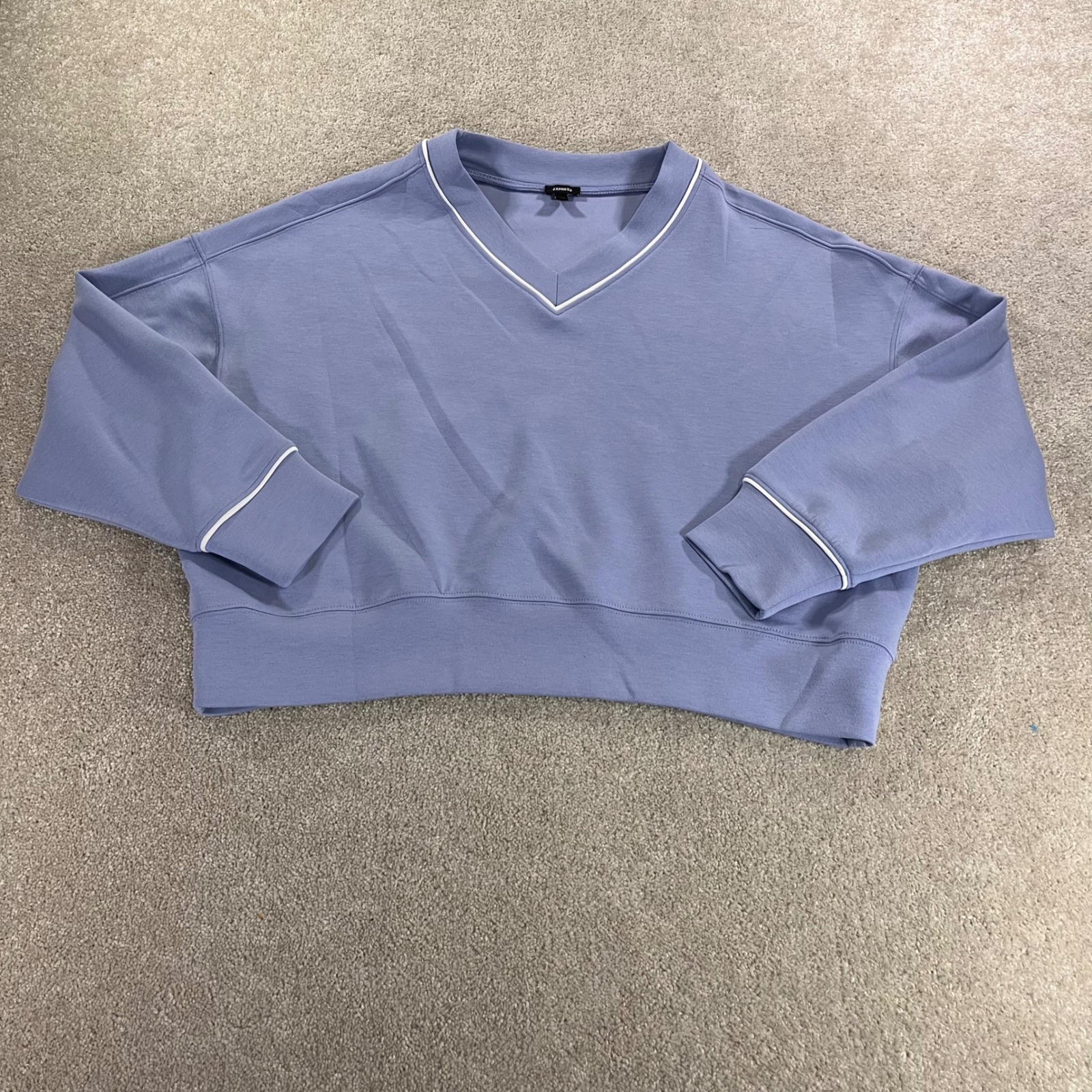 Express Sweatshirt Womens Medium Periwinkle Blue V-Neck Contrast Trim